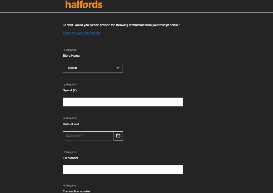 Halfords Customer Experience Survey @ www.giveusasteer.com