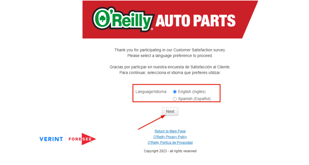 O'Reilly Auto Parts Survey