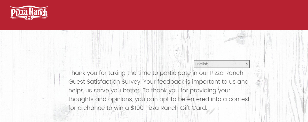 Official Pizza Ranch Guest Satisfaction Survey
